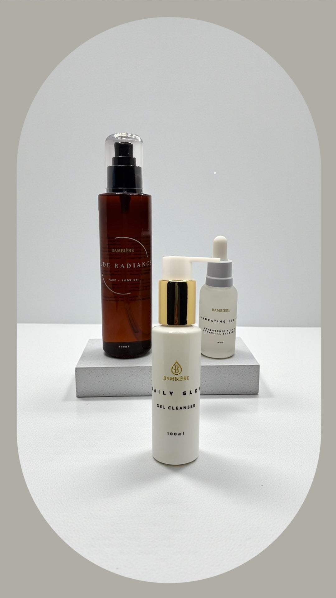 The Glow Starter – 3-Step Skincare Set for Beginners | Cleanser, Serum & Oil | Bambière