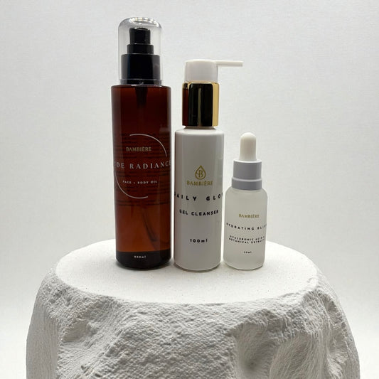The Glow Starter – 3-Step Skincare Set for Beginners | Cleanser, Serum & Oil | Bambière
